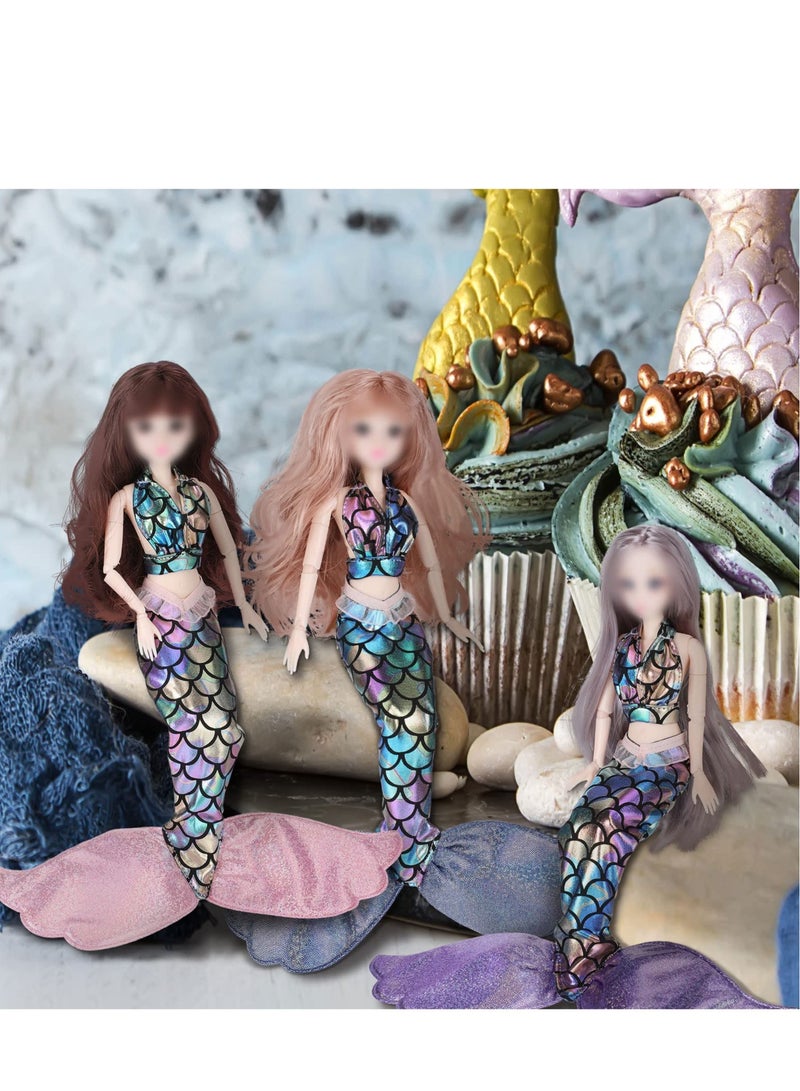 Excefore إكسسوارات دمى حورية البحر، 3 مجموعات فستان ذيل حورية البحر مجموعة دمى ملابس حورية البحر الملونة ملابس السباحة بikinis لعمر 11.5-12 إنش - هدية عيد الميلاد للفتيات (أزرق، وردي، أرجواني) - Image 3
