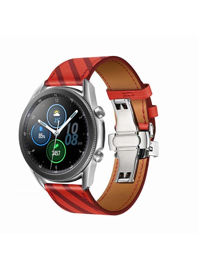 Perfii Genuine Leather Replacement Band for Samsung Galaxy Watch3 45mm Red - Image 2