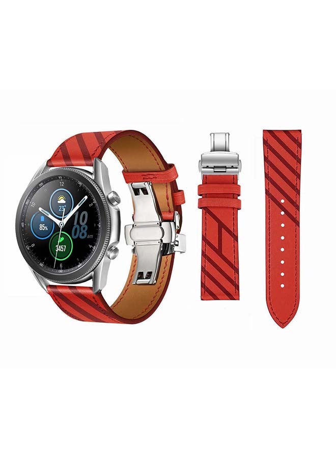 Perfii Genuine Leather Replacement Band for Samsung Galaxy Watch3 45mm Red - Image 1