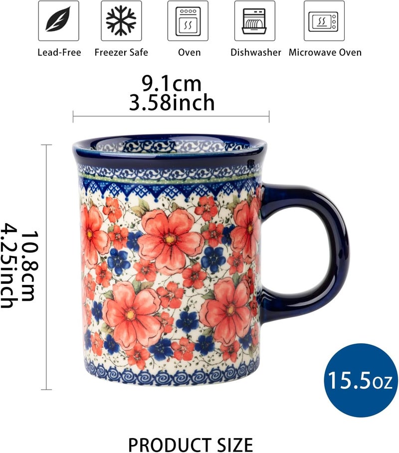 ONECCI Ceramic Latte Mug Set of 4 155oz Hand Painted Porcelain Coffee Cups With Handle for TeaMilkCocoa  Modern Retro Design For Any Kitchen Microwave and Dishwash Safe Snow and Plum - Image 2