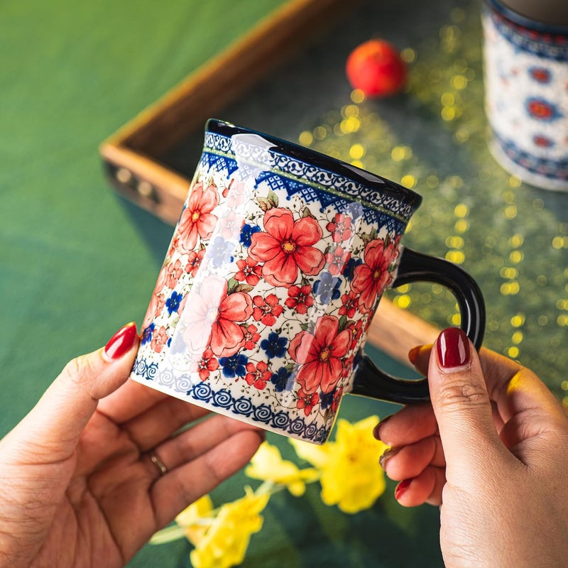 ONECCI Ceramic Latte Mug Set of 4 155oz Hand Painted Porcelain Coffee Cups With Handle for TeaMilkCocoa  Modern Retro Design For Any Kitchen Microwave and Dishwash Safe Snow and Plum - Image 5