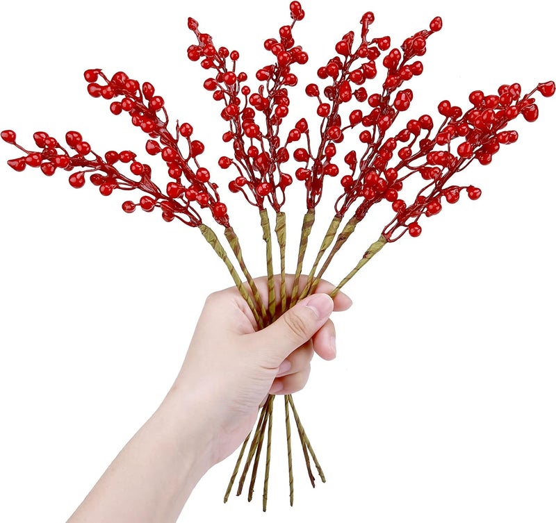 Greentime 16 Pack Artificial Red Berry Stems Holly for Christmas Tree Decorations for New Year's Eve Decor, Holiday and Home Crafts for Fall Thanksgiving Day - Image 3