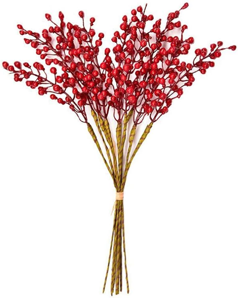 Greentime 16 Pack Artificial Red Berry Stems Holly for Christmas Tree Decorations for New Year's Eve Decor, Holiday and Home Crafts for Fall Thanksgiving Day - Image 4