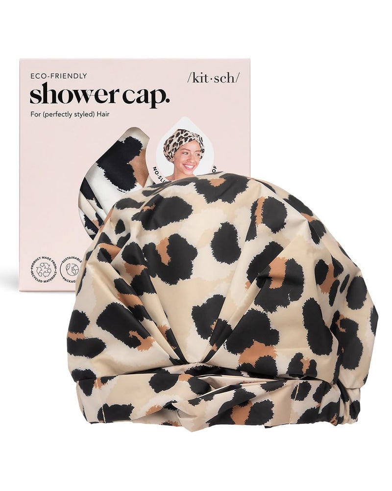 Kitsch Kitsch Luxury Shower Caps for Women Reusable Waterproof - Large Shower Cap for Women and Men, Non-slip, Quick-dry Hair Cap for Long & Short Hair, Comfortable and Stylish Design - Leopard