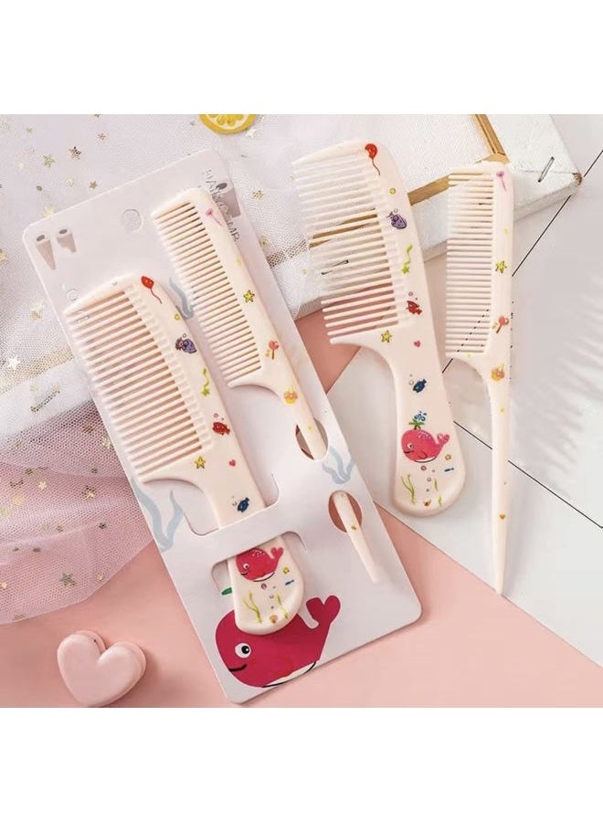 Girls Kids Cute Hair Comb Set, Portable Anti-Static Plastic Hairdressing Comb Hair Comb Gift (Pink Whale)