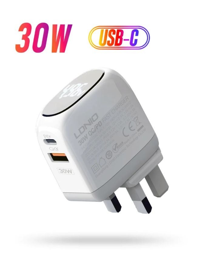 USB C Plug 30W Compact Dual-Port USB C Charger for iPhone 16 15 14 Pro Max, Galaxy, SLR, DJI, Shaver, AirPods 4, Apple Watch, Huawei Watch, Xiaomi, Redmi - White