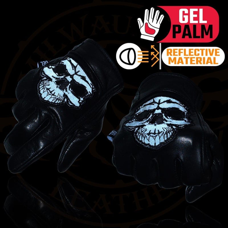 Milwaukee Leather قفازات ميلووكي جلد MG7570 للرجال بتصميم جمجمة عاكسة - Image 2