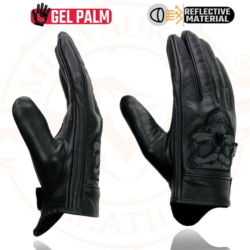Milwaukee Leather قفازات ميلووكي جلد MG7570 للرجال بتصميم جمجمة عاكسة - Image 4
