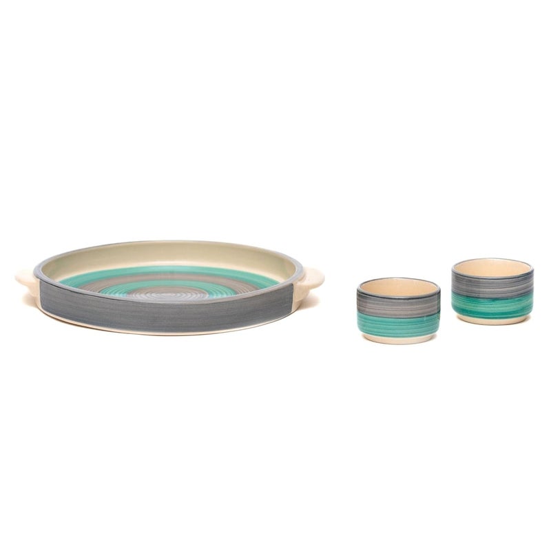 JASMEY HOMES Ocean Ceramic Platter with 2 Small dip Bowls Serving PlatePizza Platter Microwave Safe Round Plate - Image 4
