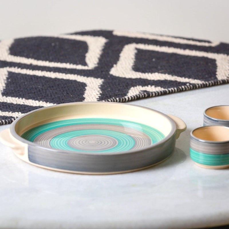 JASMEY HOMES Ocean Ceramic Platter with 2 Small dip Bowls Serving PlatePizza Platter Microwave Safe Round Plate - Image 2