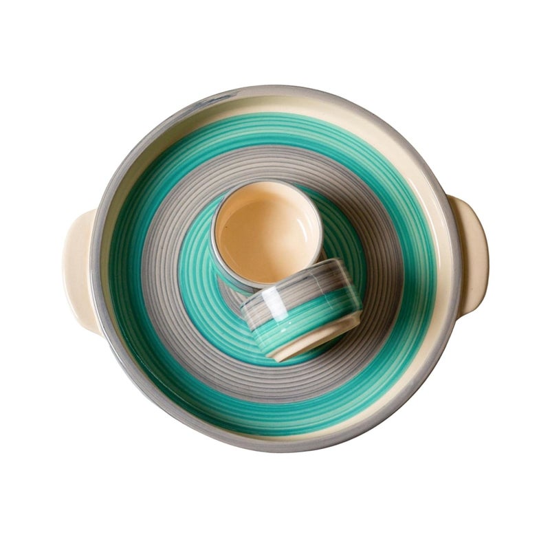JASMEY HOMES Ocean Ceramic Platter with 2 Small dip Bowls Serving PlatePizza Platter Microwave Safe Round Plate - Image 3