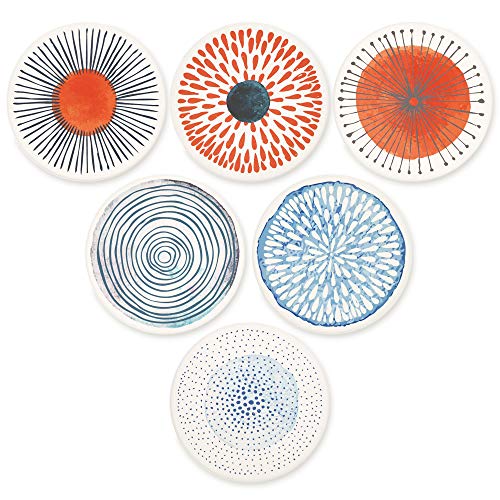 AD Set of 6 Coasters for Drinks Absorbing Round Ceramic Stone Coaster with Cork Base Tabletop Protection Mat for Mugs and Cups,Office,Kitchen (Colorful Series) - Image 1