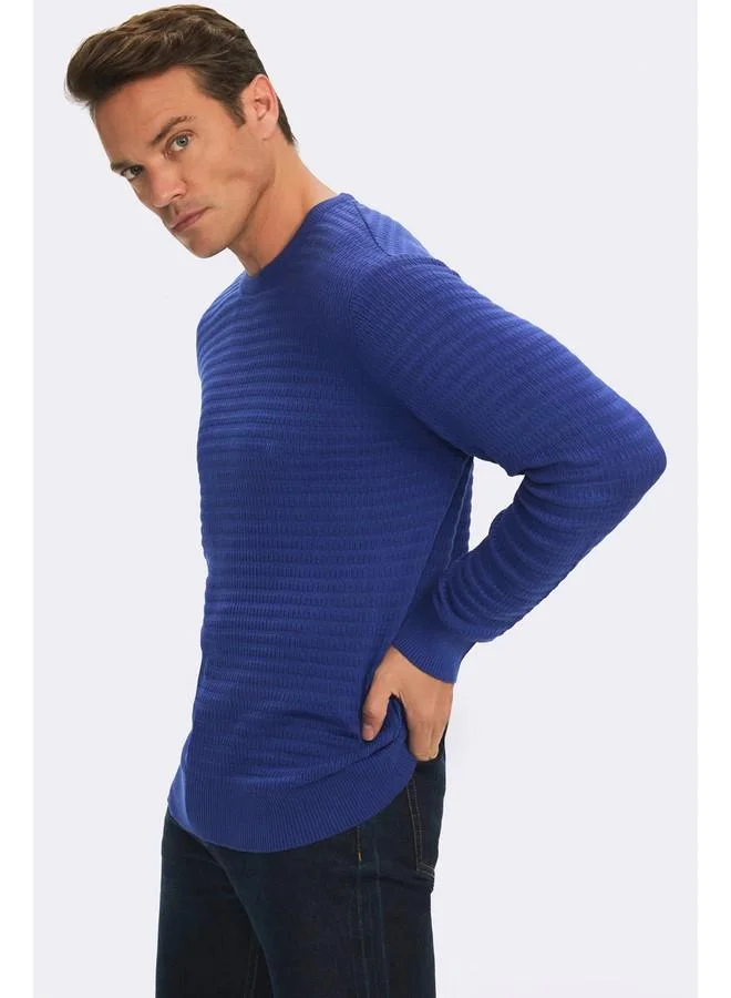 JUNE June Men Regular Fit Crew Neck Textured Knitwear Sweater Indigo