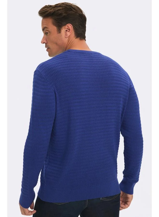 JUNE June Men Regular Fit Crew Neck Textured Knitwear Sweater Indigo