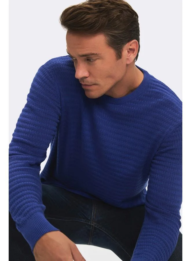 JUNE June Men Regular Fit Crew Neck Textured Knitwear Sweater Indigo