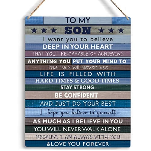 YCYD Boys Room Decor, To Son Teen Boy Room Decor Gifts, Inspirational Wall Art Wooden Hanging Plaque, Family Decorative Signs for Birthday Christmas Thanksgiving Gifts for Son 8 x 10 Inches - Image 1