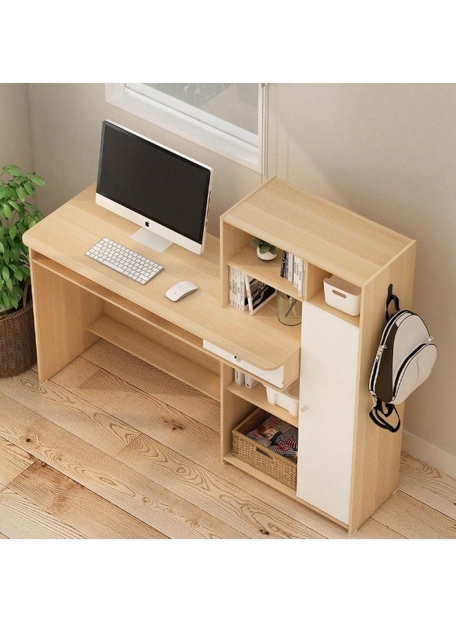 DANUBE HOME Estonia Study Desk With 1 Door And Drawer+Shelves | Computer Table Office Desk Workstation | Modern PC Laptop Gaming Table | Wooden Study Table For Home Office L140xW45xH114.6cm-White/Oak - Image 1