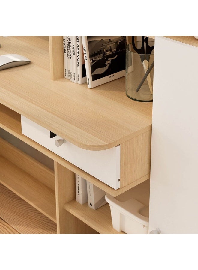 DANUBE HOME Estonia Study Desk With 1 Door And Drawer+Shelves | Computer Table Office Desk Workstation | Modern PC Laptop Gaming Table | Wooden Study Table For Home Office L140xW45xH114.6cm-White/Oak - Image 4