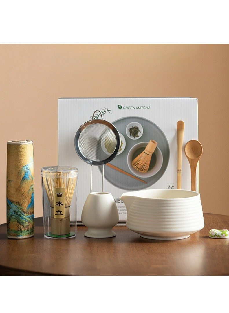 Joyelink Matcha Whisk Set, 8 Pcs Matcha Kit for Matcha Lovers, 17.6 OZ Matcha Bowl with Spout, Bamboo Whisk, Scoop, Stainless Sifter and Ceramic Whisk Holder, Unique Gifts for Tea Enthusiasts Birthday - Image 1