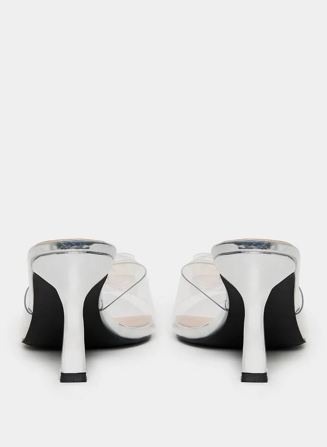 Styli Silver Silver Clear Strap Embellished Mules for Women | Best Price UAE