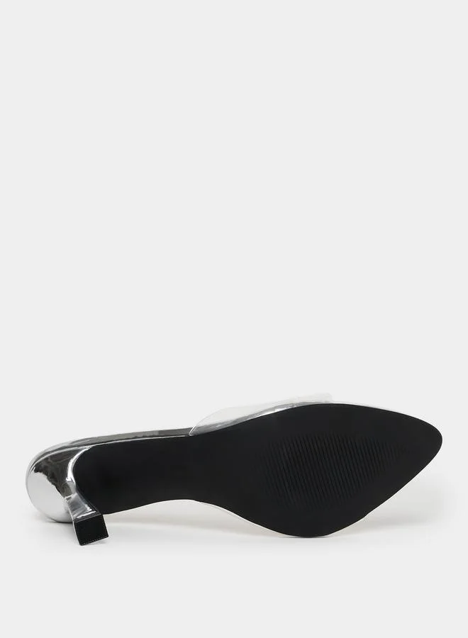 Styli Silver Silver Clear Strap Embellished Mules for Women | Best Price UAE