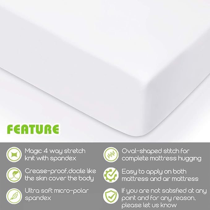 COSMOPLUS Fitted Sheet- COSMOPLUS Twin Fitted Sheet Onlyï¼ˆNo Flat Sheet or Pillow Shamsï¼‰,4 Way Stretch Micro-Knit,Snug Fit,Wrinkle Free,for Standard Mattress and Air Bed Mattress from 8â€ Up to 10â€,White - Image 2