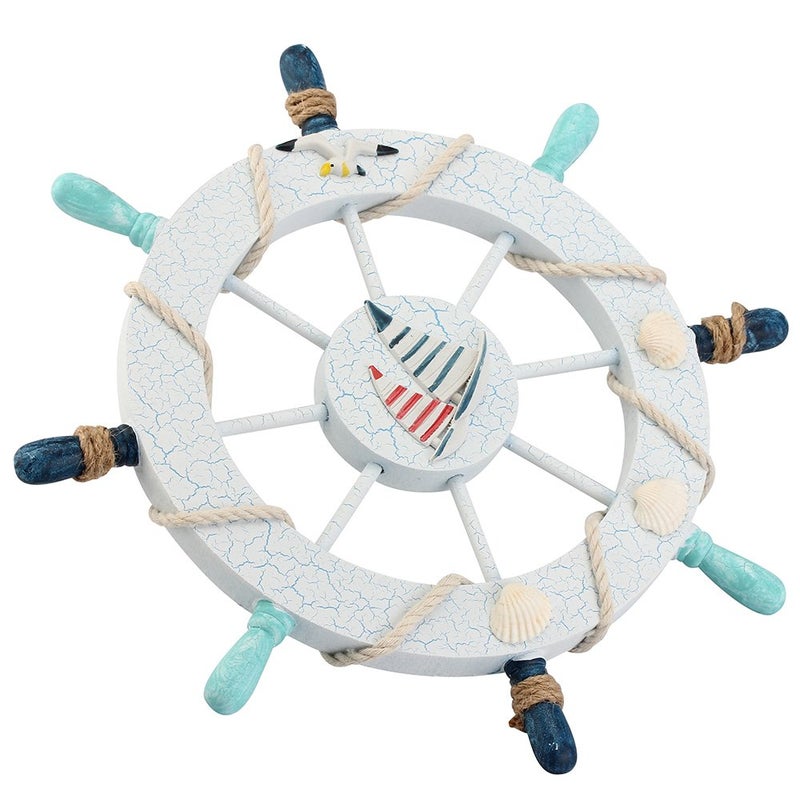 Rienar Nautical Ship Steering Wheel - 11" Diameter Wooden Beach Home Wall DÃ©cor With Fishing Net/Shell/Fish/Starfish/Seagull - Image 4