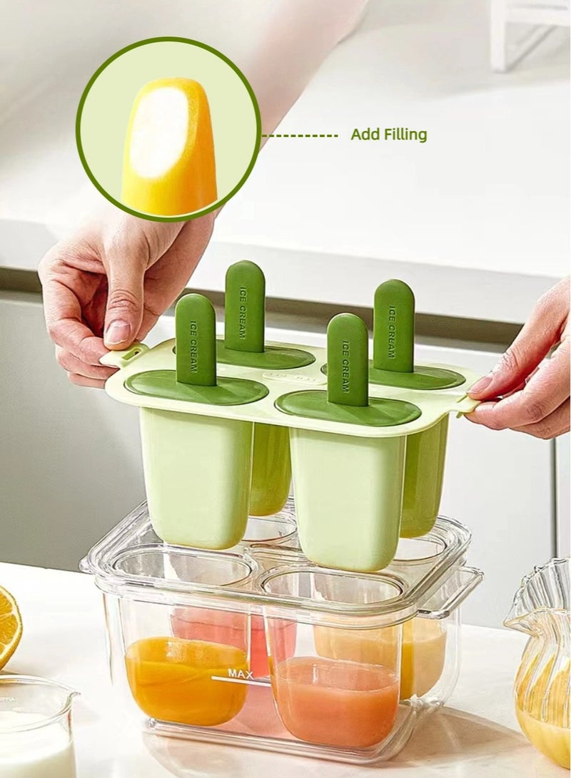 UrbanNest 4 Pcs Ice Cream Mold for Double-Layer Popsicles, with Lid and Stick, Reusable DIY Ice Cream Maker, Green - Image 1
