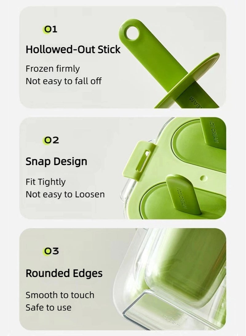 UrbanNest 4 Pcs Ice Cream Mold for Double-Layer Popsicles, with Lid and Stick, Reusable DIY Ice Cream Maker, Green - Image 3