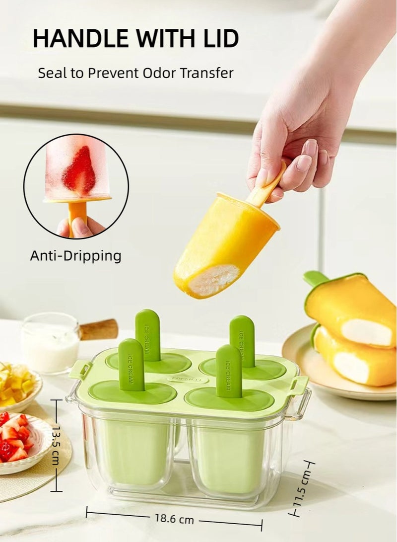 UrbanNest 4 Pcs Ice Cream Mold for Double-Layer Popsicles, with Lid and Stick, Reusable DIY Ice Cream Maker, Green - Image 4