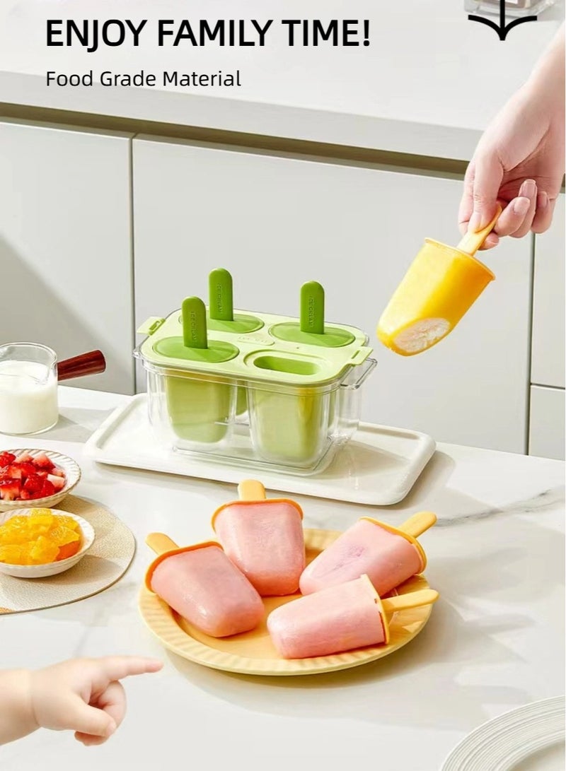 UrbanNest 4 Pcs Ice Cream Mold for Double-Layer Popsicles, with Lid and Stick, Reusable DIY Ice Cream Maker, Green - Image 5