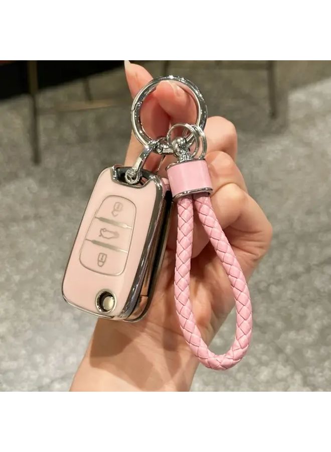 غطاية مفتاح متينة من TPU الأبيض مع سلسلة مفاتيح مضفرة لموديلات السيارات - Image 5