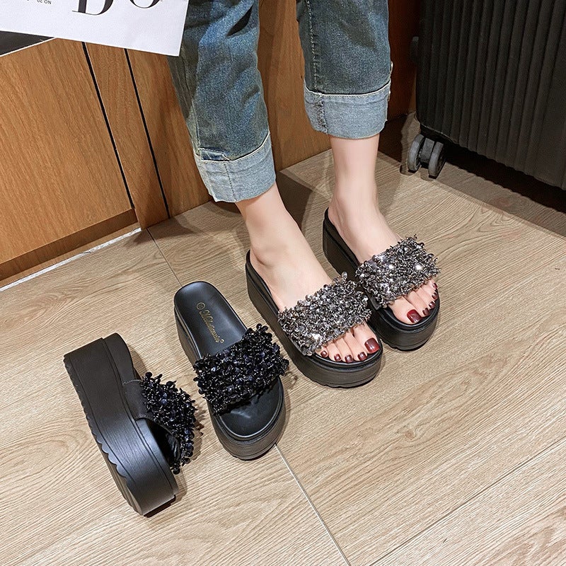 Thick Bottom Muffin Summer Women'S One-Word Sandals For Outdoor Wear Non-Slip Soft Bottom Open-Toe Women'S Beach Slippers - Image 2