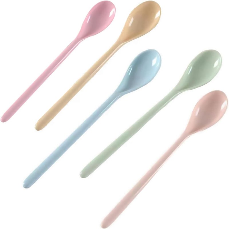 Dadamong 5Pcs Melamine Long Handle Mixing Spoon 7.2 Inch, Coffee Spoons Colorful Plastic Latte Machiatto, Tall Iced Tea, Ice Cream Sundae, Cocktail, Hot Chocolat Stirring Longdrink Spoons - Image 1
