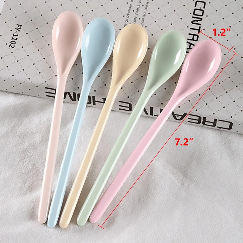 Dadamong 5Pcs Melamine Long Handle Mixing Spoon 7.2 Inch, Coffee Spoons Colorful Plastic Latte Machiatto, Tall Iced Tea, Ice Cream Sundae, Cocktail, Hot Chocolat Stirring Longdrink Spoons - Image 3