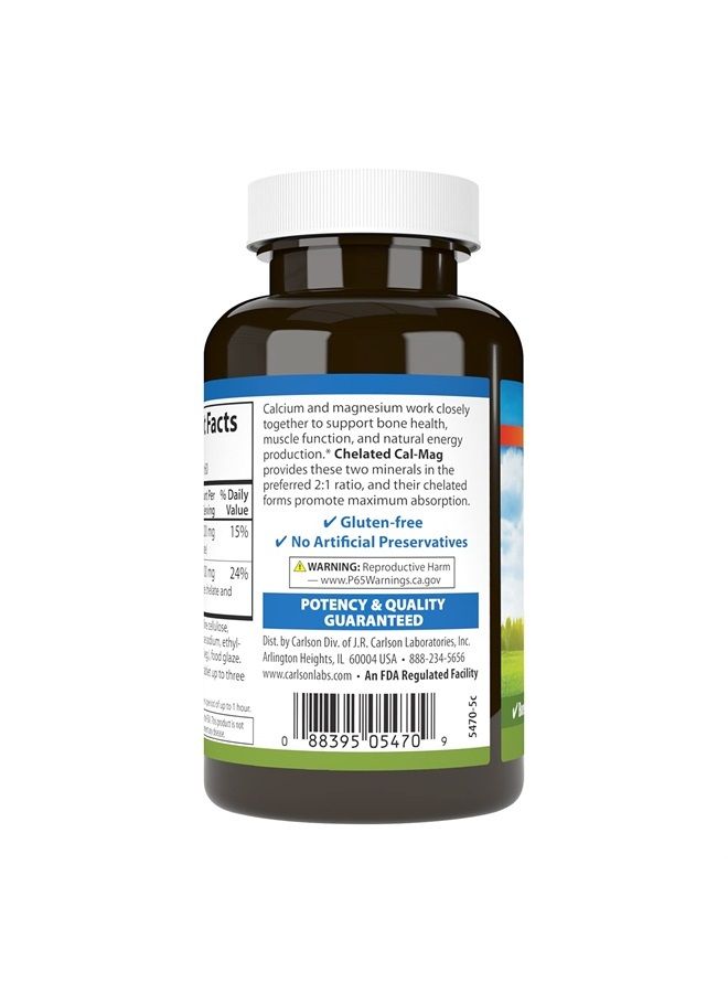 Carlson Chelated Cal-Mag, 2:1 Calcium to Magnesium Ratio, Bone Support, Muscle Function & Energy Production, 60 Tablets - Image 3