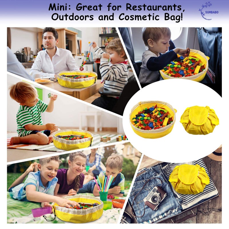SUMBABO Toy Storage Mat Bag by Drawstring for Lego - Play Mat Bag Toy Storage Container for Kids with Cap can as Gift (2Pcs = Big Blue + Mini Yellow) - Image 5