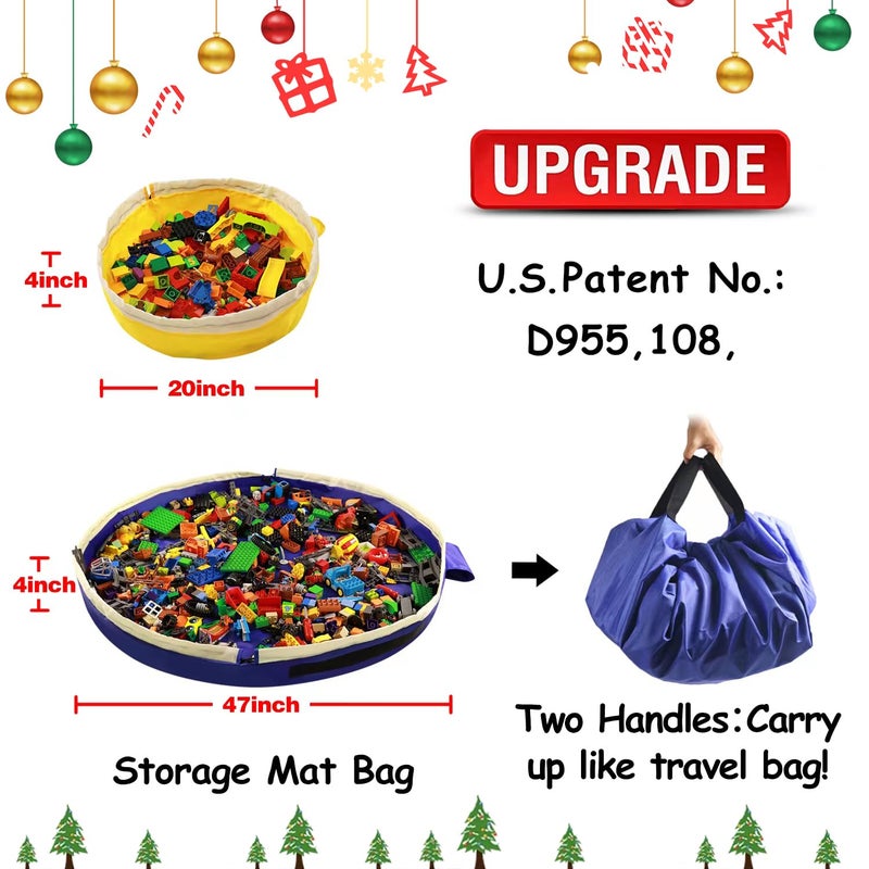 SUMBABO Toy Storage Mat Bag by Drawstring for Lego - Play Mat Bag Toy Storage Container for Kids with Cap can as Gift (2Pcs = Big Blue + Mini Yellow) - Image 2
