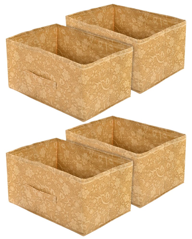 Kuber Industries Heart Home Metallic Flower Printed Multipurposes Rectangular Flodable Storage Box, Drawer Storage and Cloth Organizer- Pack of 4 (Brown)-HS43HEARTH26327 - Image 1