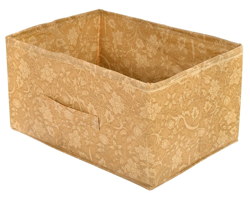 Kuber Industries Heart Home Metallic Flower Printed Multipurposes Rectangular Flodable Storage Box, Drawer Storage and Cloth Organizer- Pack of 4 (Brown)-HS43HEARTH26327 - Image 3