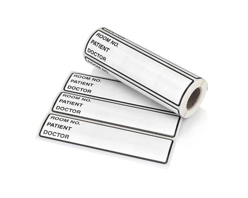 Carstens Patient I.D. Adhesive Medical Chart Labels for 1.5â€ â€“ 4â€ Ring Binder Spines â€“ Pre-Printed Sticker Labels (Room No. / Patient/Doctor), 5 3/8â€ x 1 3/8â€, White, Roll of 200