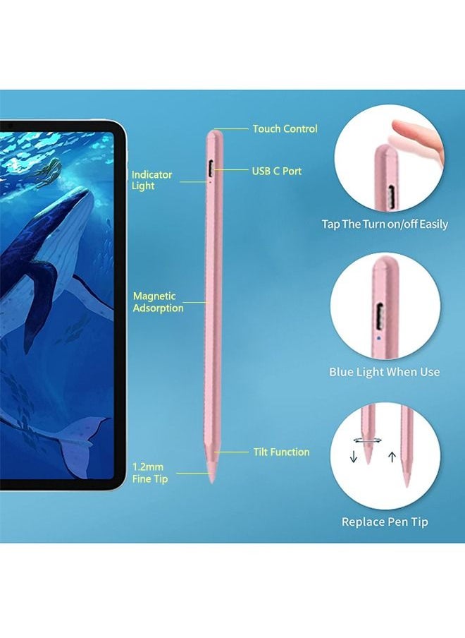 Generic - Wireless Charging Stylus Pen for Apple iPad (2nd Generation) Magnetic Active Pencil with Tilt Sensitive, Palm Rejection for iPad 6/7/8/9, iPad Mini 5/6, iPad Air 3/4/5, iPad Pro 11"/12.9"-Pink - Image 1