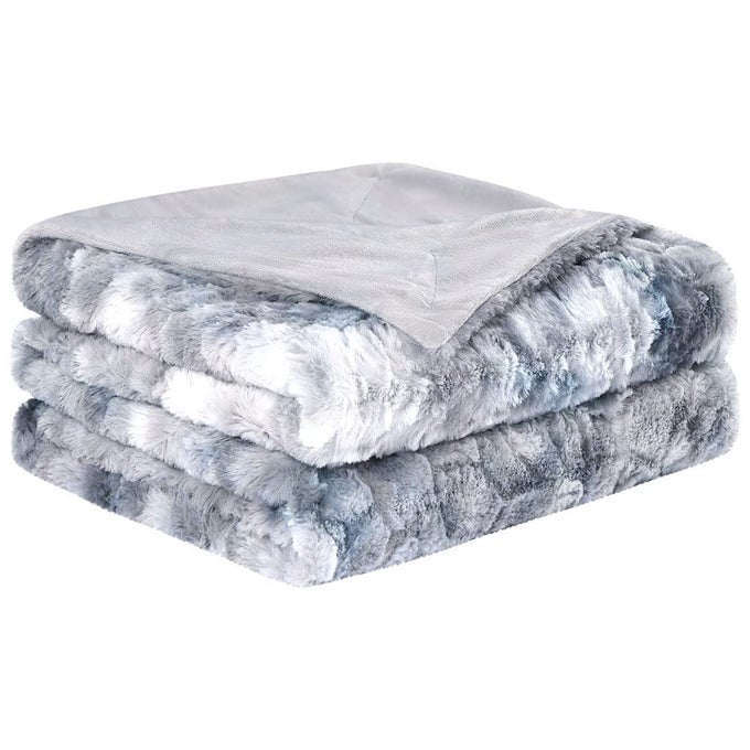 SOFT FAUX FUR THROW REVERSIBLE TIEDYE LUXURY SHAGGY THROW FOR SOFA COUCH AND BED PLUSH FLUFFY FLEECE BLANKETS AS GIFTS 130 X 150 CM GRAY