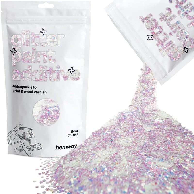 Hemway Glitter Paint Additive Crystals for Acrylic Emulsion Paint Interior  Exterior Walls Wood Varnish Matt Gloss 100g  35oz  Extra Chunky 124 0040 1mm  Mother of Pearl Iridescent
