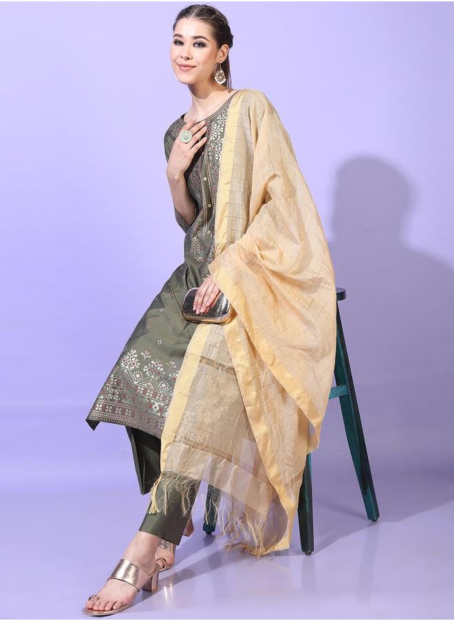 Vishudh Women Olive Printed Viscose Kurta Set by Styli  - Image 1