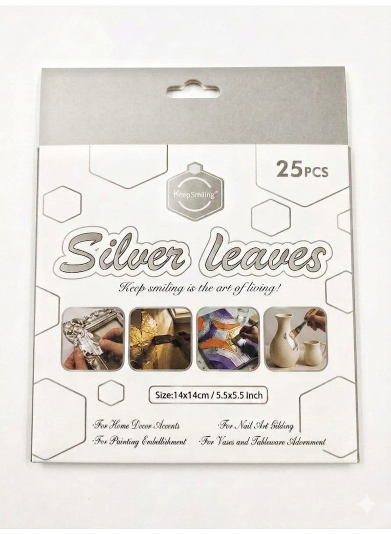 25 Pieces Silver Leaf Sheets for Crafts, 14x14 cm