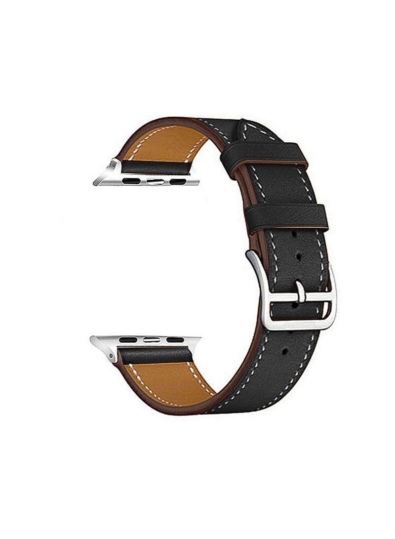 هيكسابيكس سوار جلدي لساعة Apple مقاس 46 مم/45 مم/44 مم/49 مم، حزام جلدي لساعة Apple لجميع السلاسل متوافق مع 46 مم/45 مم/44 مم/49 مم أسود