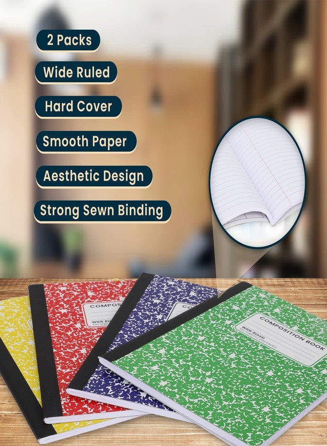 Manaloom Vibrant Marble Composition Notebook Wide Ruled - 2 Pack - 100 Sheet Durable Sewn Binding Composition Books - 100 Sheets/200 Pages - Assorted Colors (may vary) - Image 3