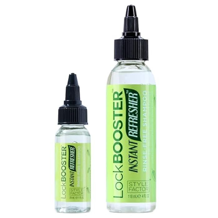 Style Factor LockBOOSTER Rinse-Free Shampoo– No-Wash Cleanser for Braids, Twists & Locs – Peppermint & Tea Tree Oil – Waterless Scalp & Hair Refresher, 1oz(Travel Size)& 4oz - Image 1