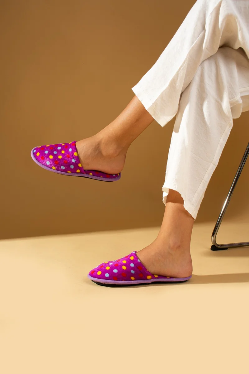 Pembe Potin Pink Potin Warm Lining Polka Dot Comfortable Fit Women's Home Slippers BNK355